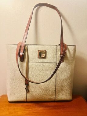 Dooney & Bourke Lexington Shopper in Cream with Dark Brown Straps
